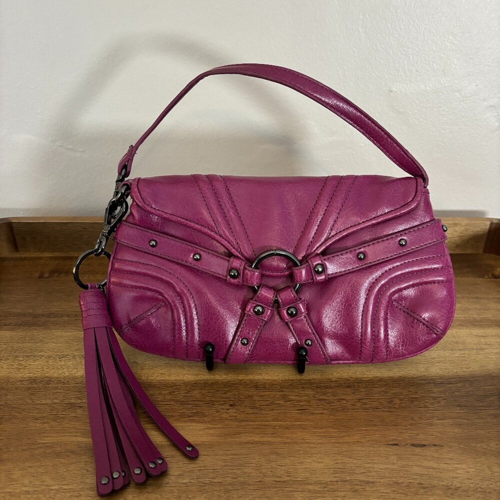 Botkier Fuchsia Pink Leather Mini Shoulder Bag with Tassel